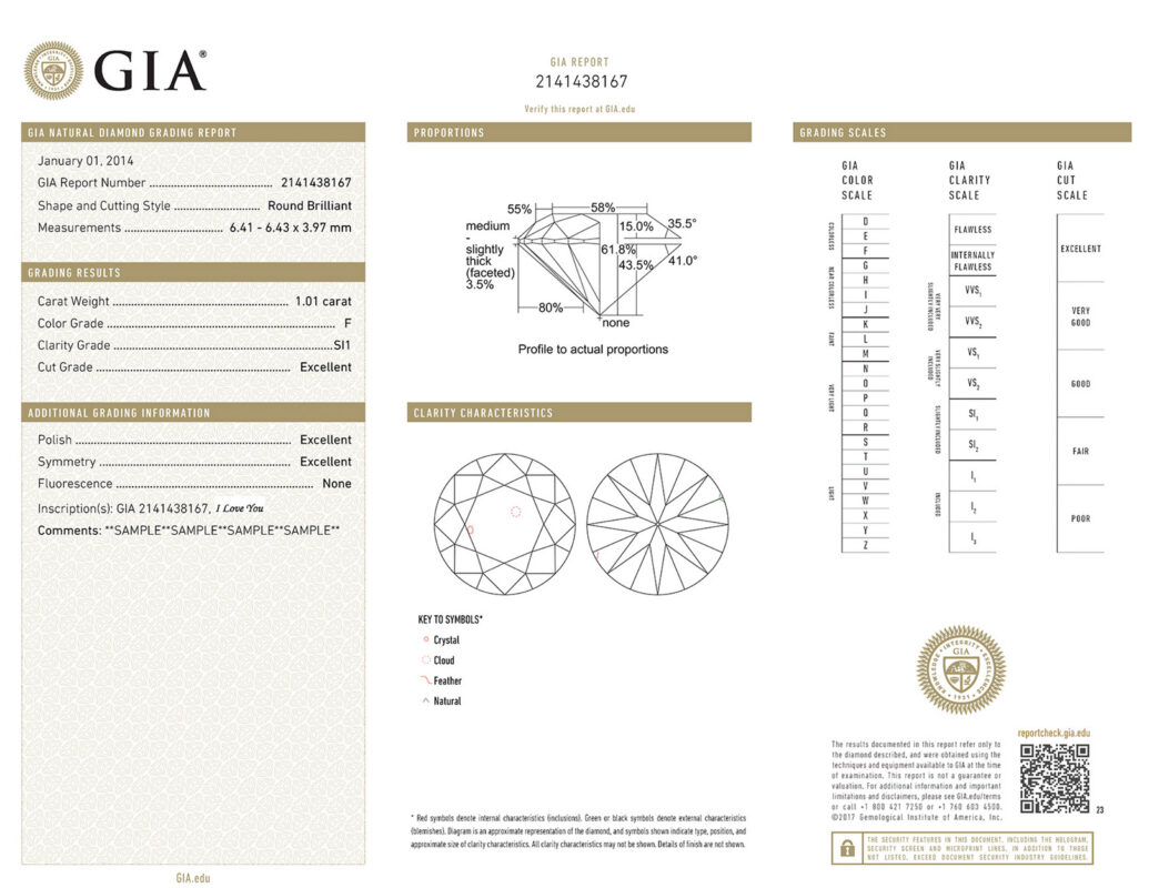 certificat diamant GIA exemple officiel