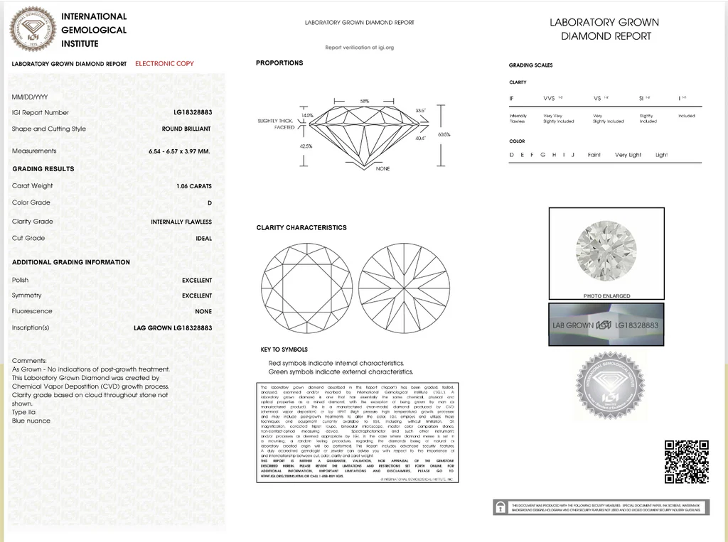 certificat IGI diamond grading report