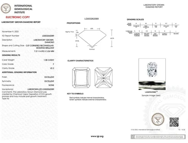 certificat IGI diamond grading report