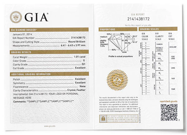 certificat diamant GIA exemple officiel