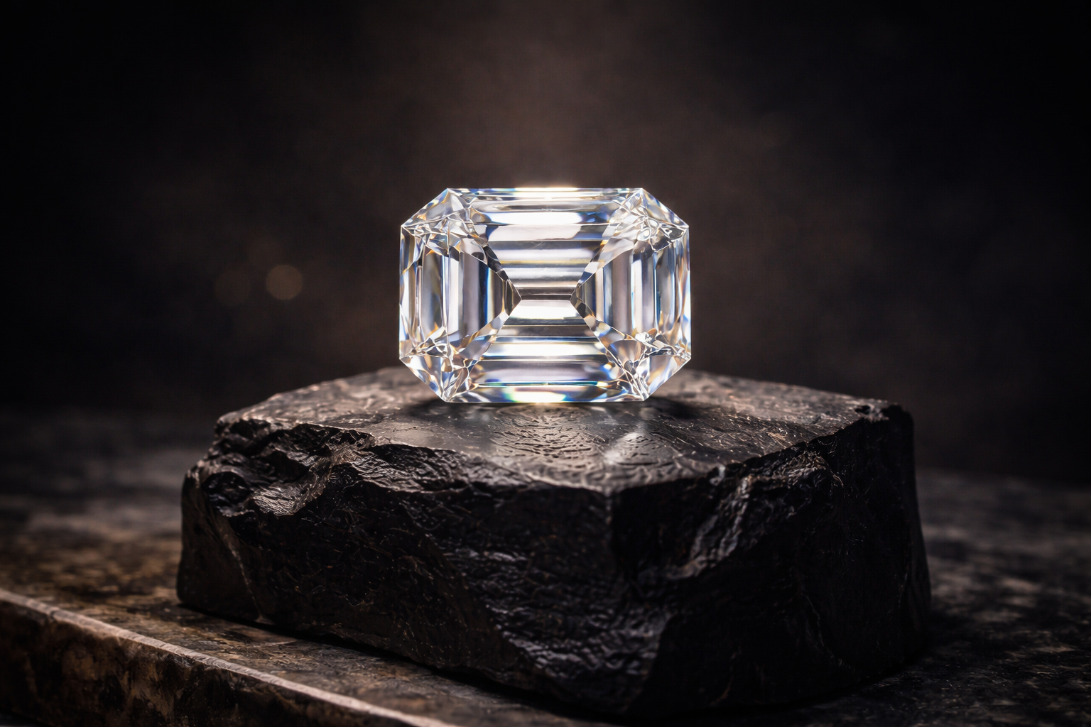 Diamant naturel d’exception posé sur fond sombre symbolisant un actif tangible rare utilisé pour la diversification patrimoniale et l’investissement.