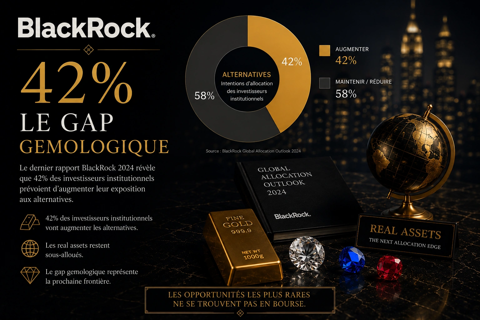Actifs alternatifs family office 2026 — diamants Type IIa et gap d'allocation BlackRock MGᴱˣᶜᴴᴬᴺᴳᴱ